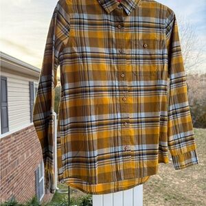 Orvis Yellow Plaid Button-Down Shirt XS